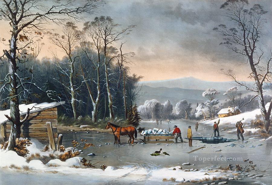 田舎の冬油絵